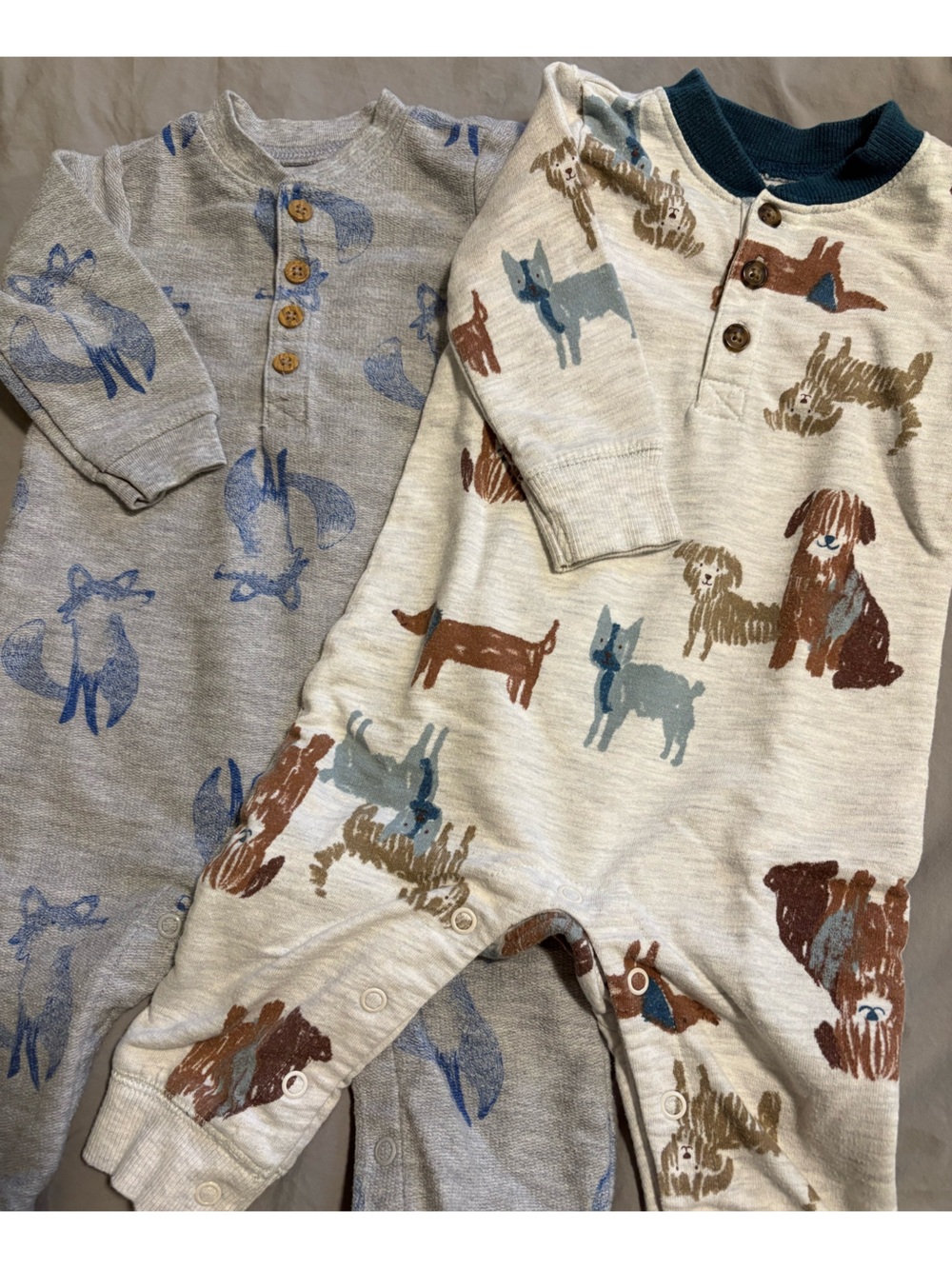 Carter's 6M Dog & Fox Long Sleeve Snap Jumpsuit Bundle